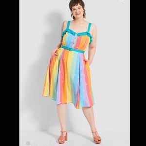 Cute kawaii rainbow pastel dress blue turquoise felt belt fit and flare